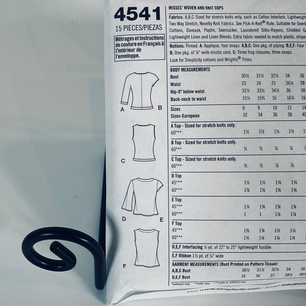 Simplicity 4541 Sewing Pattern Misses Tops Size RR 14-20 Uncut Factory Folded - Picture 3 of 7